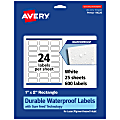 Avery® Waterproof Permanent Labels With Sure Feed®, 94220-WMF25, Rectangle, 1" x 2", White, Pack Of 600