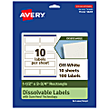 Avery® Print-to-the-Edge Dissolvable Labels With Sure Feed® Technology, 94205-DWMP10, Rectangle, 1-1/2"x3-3/4", Matte Off-White, Pack Of 100 1 thumbnail image