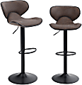 ALPHA HOME 360° Swivel PU Leather Bar Stools With Backs, Brown/Black, Set Of 2 Stools