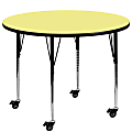 Flash Furniture Mobile Height Adjustable Thermal Laminate Round Activity Table, 30-3/8”H x 60''W, Yellow