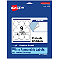 Avery® Removable Labels With Sure Feed®, 94502-RMP25, Round, 2-1/2" Diameter, White, Pack Of 225 Labels