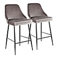 LumiSource Marcel Contemporary Glam Counter Stools, Black/Silver, Set Of 2 Stools
