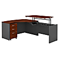 Bush Business Furniture Components 60"W Right Hand 3 Position Sit to Stand L Shaped Desk with Mobile File Cabinet, Hansen Cherry/Graphite Gray, Standard Delivery