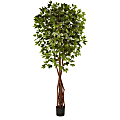 Nearly Natural Ficus 90”H Plastic Super Deluxe Tree With Pot, 90”H x 42”W x 40”D, Green