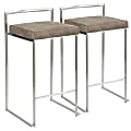 LumiSource Fuji Stacker Contemporary Counter Stools, Brown Cowboy Seat/Stainless-Steel Frame, Set of 2 Stools