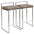 LumiSource Fuji Stacker Contemporary Counter Stools, Brown Cowboy Seat/Stainless-Steel Frame, Set of 2 Stools 1 thumbnail image