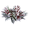 Nearly Natural 17”H Snowy Magnolia Berry Artificial Arrangement With Candelabrum, 17”H x 17”W x 7”D, Clear/White
