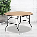 Flash Furniture Round Wood Folding Banquet Table, 30-1/4"H x 48"W x 48"D, Natural/Black