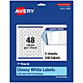 Avery® Glossy Permanent Labels With Sure Feed®, 94500-WGP5, Round, 1" Diameter, White, Pack Of 240