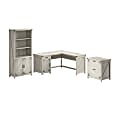Kathy Ireland Home by Bush® Furniture Cottage Grove 60"W L Shaped Desk with Lateral File Cabinet and 5 Shelf Bookcase, Cottage White, Standard Delivery