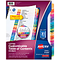 Avery® Ready Index® 1-31 Tab Binder Dividers With Customizable Table Of Contents, 8-1/2" x 11", 31 Tab, White/Multicolor, 1 Set