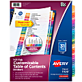 Avery® Ready Index® 1-31 Tab Binder Dividers With Customizable Table Of Contents, 8-1/2" x 11", 31 Tab, White/Multicolor, 1 Set 1 thumbnail image