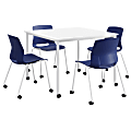 KFI Studios Dailey Square Dining Set With Caster Chairs, White/Navy