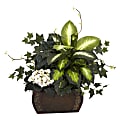 Nearly Natural 20"H Silk African Violet And Dieffenbachia Arrangement With Chest, Green 1 thumbnail image