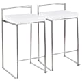 LumiSource Fuji Stacker Counter Stools, White Seat/Stainless-Steel Frame, Set Of 2 Stools