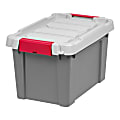 Office Depot® Brand Plastic Storage Tote, 20 Qt, Gray/Red