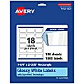 Avery® Glossy Permanent Labels With Sure Feed®, 94227-WGP100, Rectangle, 1-1/4" x 2-3/8", White, Pack Of 1,800