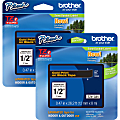 Brother® P-touch TZe Laminated Tape Cartridges, 1/2"W, Black, 2 Per Bundle