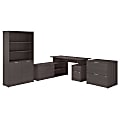 Bush Business Furniture Jamestown 60"W L-Shaped Desk With Lateral File Cabinet And 5-Shelf Bookcase, Storm Gray, Standard Delivery