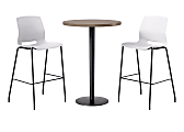 KFI Studios Proof Bistro Round Pedestal Table With Imme Barstools, 2 Barstools, Studio Teak/Black/White Stools