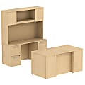 Bush Business Furniture 300 Series Office Desk And Credenza With Hutch And Storage, 60"W x 30"D, Natural Maple, Premium Installation