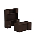 Bush Business Furniture 300 Series Office Desk And Credenza With Hutch And Storage, 60"W x 22"D, Mocha Cherry, Premium Installation