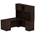 Bush Business Furniture 300 Series L Shaped Desk With Hutch And 2 Pedestals 72"W x 30"D, Mocha Cherry, Standard Delivery