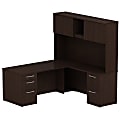 Bush Business Furniture 300 Series L Shaped Desk With Hutch And 2 Pedestals 72"W x 30"D, Mocha Cherry, Premium Installation