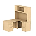 Bush Business Furniture 300 Series L Shaped Desk With Hutch And 2 Pedestals 60"W x 30"D, Natural Maple, Premium Installation
