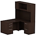 Bush Business Furniture 300 Series L Shaped Desk With Hutch And 2 Pedestals 60"W x 30"D, Mocha Cherry, Standard Delivery