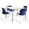 KFI Studios Dailey Square Dining Set With Sled Chairs, White/Silver/Navy