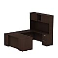Bush Business Furniture 300 Series U Shaped Desk With Hutch And 2 Pedestals, 72"W x 30"D, Mocha Cherry, Premium Installation