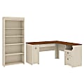 Bush Business Furniture Fairview 60"W L-Shaped Corner Desk With 5-Shelf Bookcase, Antique White, Standard Delivery 1 thumbnail image