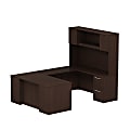Bush Business Furniture 300 Series U Shaped Desk With Hutch And 2 Pedestals, 66"W x 30"D, Mocha Cherry, Premium Installation