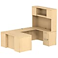 Bush Business Furniture 300 Series U Shaped Desk With Hutch And 2 Pedestals, 60"W x 30"D, Natural Maple, Premium Installation