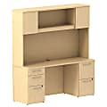 Bush Business Furniture 300 Series Office Desk With Hutch And 2 Pedestals, 66"W x 22"D, Natural Maple, Standard Delivery