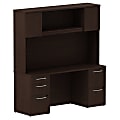 Bush Business Furniture 300 Series Office Desk With Hutch And 2 Pedestals, 66"W x 22"D, Mocha Cherry, Premium Installation