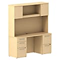 Bush Business Furniture 300 Series Office Desk With Hutch And 2 Pedestals, 60"W x 22"D, Natural Maple, Premium Installation 1 thumbnail image