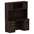 Bush Business Furniture 300 Series Office Desk With Hutch And 2 Pedestals, 60"W x 22"D, Mocha Cherry, Standard Delivery