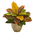 Nearly Natural Garden Croton 15"H Artificial Plant With Ceramic Planter, 15"H x 13"W x 7"D, Orange/Natural 1 thumbnail image