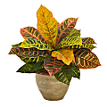 Nearly Natural Garden Croton 15”H Artificial Plant With Ceramic Planter, 15”H x 7”W x 7”D, Orange/Natural