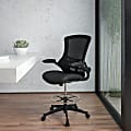 Flash Furniture Mid-Back Mesh Ergonomic Drafting Chair with Adjustable Foot Ring and Flip-Up Arms, Black