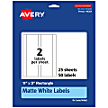 Avery® Permanent Labels, 94265-WMP25, Rectangle, 11" x 3", White, Pack Of 50