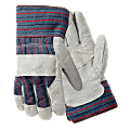 R3® Safety Large Leather Palm Gloves, Gray/Blue/Red
