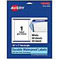 Avery® Waterproof Permanent Labels With Sure Feed®, 94263-WMF50, Rectangle, 10" x 7", White, Pack Of 50
