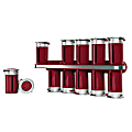 Honey-Can-Do Zero Gravity™ Wall-Mount Magnetic Spice Rack, 12 Canisters, 7 1/2"H x 14 1/4"W x 3"D, Red/Silver