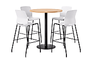 KFI Studios Proof Bistro Round Pedestal Table With Imme Barstools, 4 Barstools, Maple/Black/White Stools