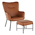 LumiSource Izzy Industrial Lounge Chair And Ottoman Set, Black/Camel