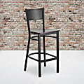 Flash Furniture Metal Restaurant Barstool With Grid Back, Walnut/Black 1 thumbnail image