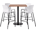 KFI Studios Proof Bistro Square Pedestal Table With Imme Bar Stools, Includes 4 Stools, 43-1/2”H x 36”W x 36”D, River Cherry Top/Black Base/White Chairs